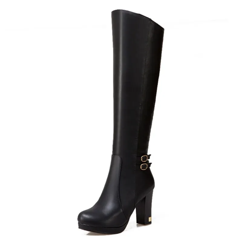 Amozae- Fashion Knee High Boots Women   Winter Fur Warm Snow Boots Thick High Heels Platform Women's High Boots White Brown Shoe Lady