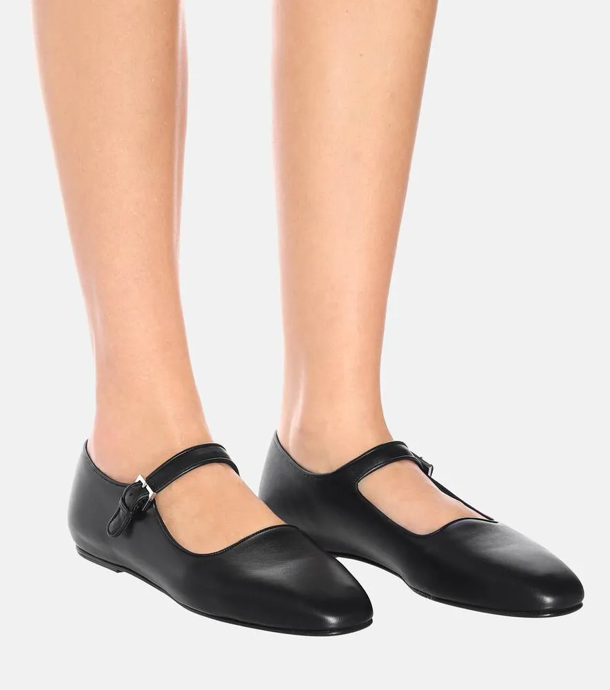 Ava The Row Leather Ballet Shoes, Black