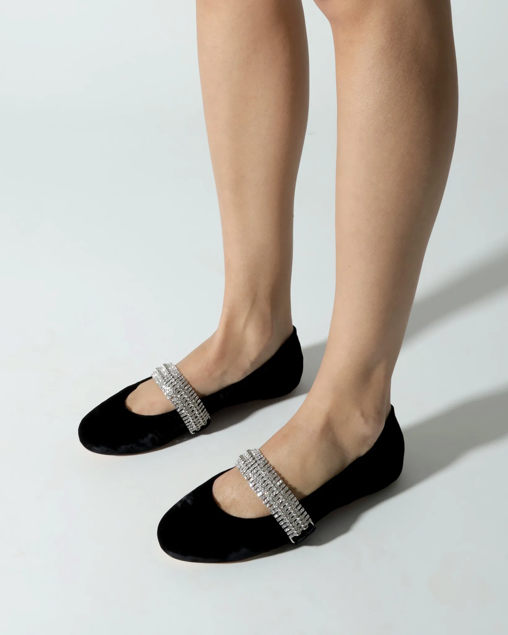 Camila Ballerina Velvet Flat Black