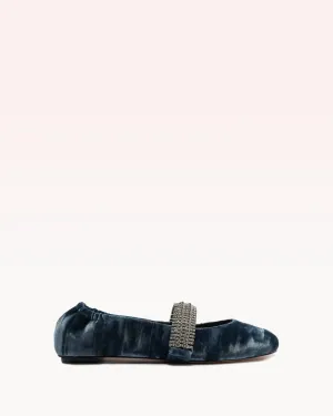 Camila Ballerina Velvet Flat Blue