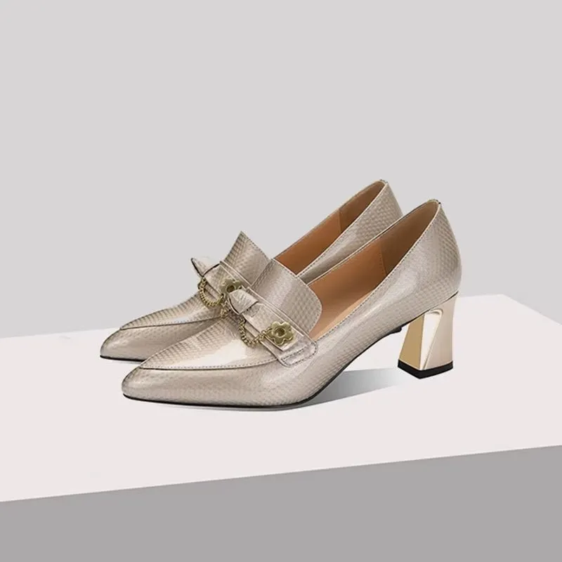 Chic Exotic Leather Pointed Toe Low-med Heels