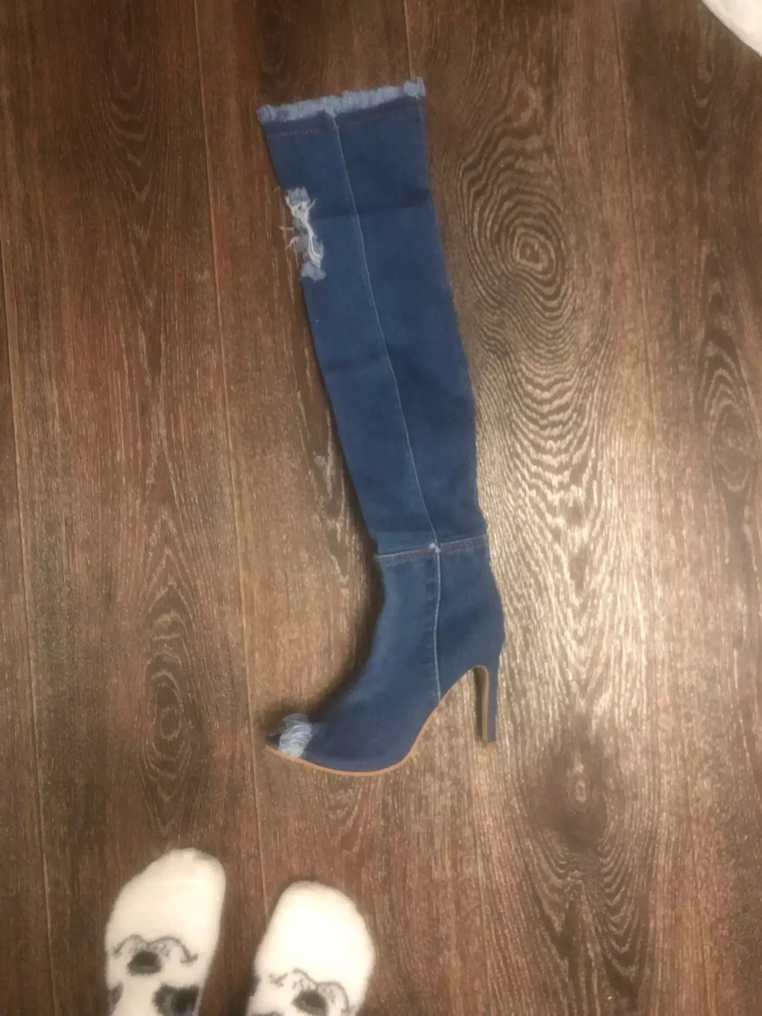 Denim Peep Toe High Heel Shoes