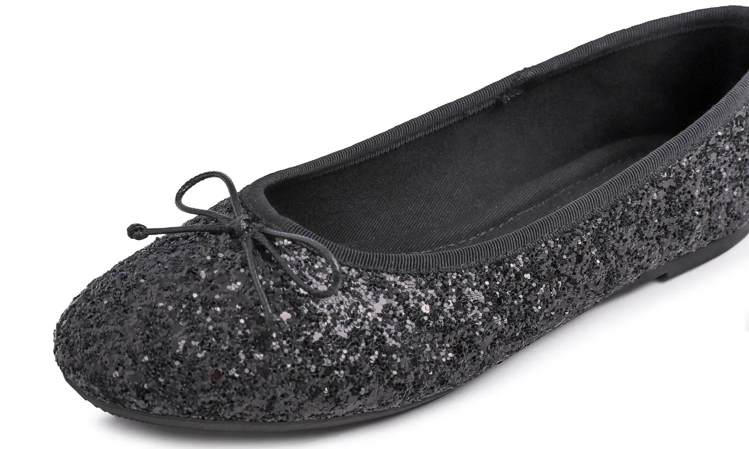 Feversole Women's Sparkle Memory Foam Cushioned Colorful Shiny Ballet Flats Glitter Black