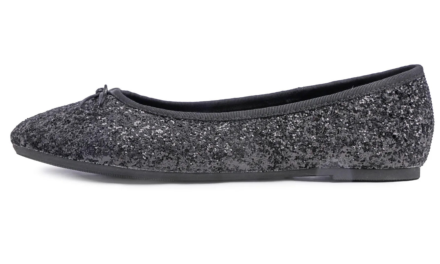 Feversole Women's Sparkle Memory Foam Cushioned Colorful Shiny Ballet Flats Glitter Black