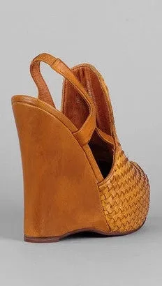 Jeffrey Campbell Darian Woven Wedge Slingback Heels in Mustard