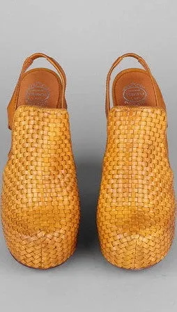 Jeffrey Campbell Darian Woven Wedge Slingback Heels in Mustard
