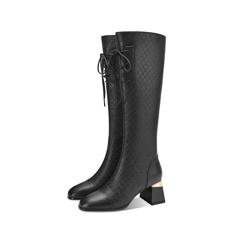 LuxeLeather Exotic Tall Shaft Statement Boots