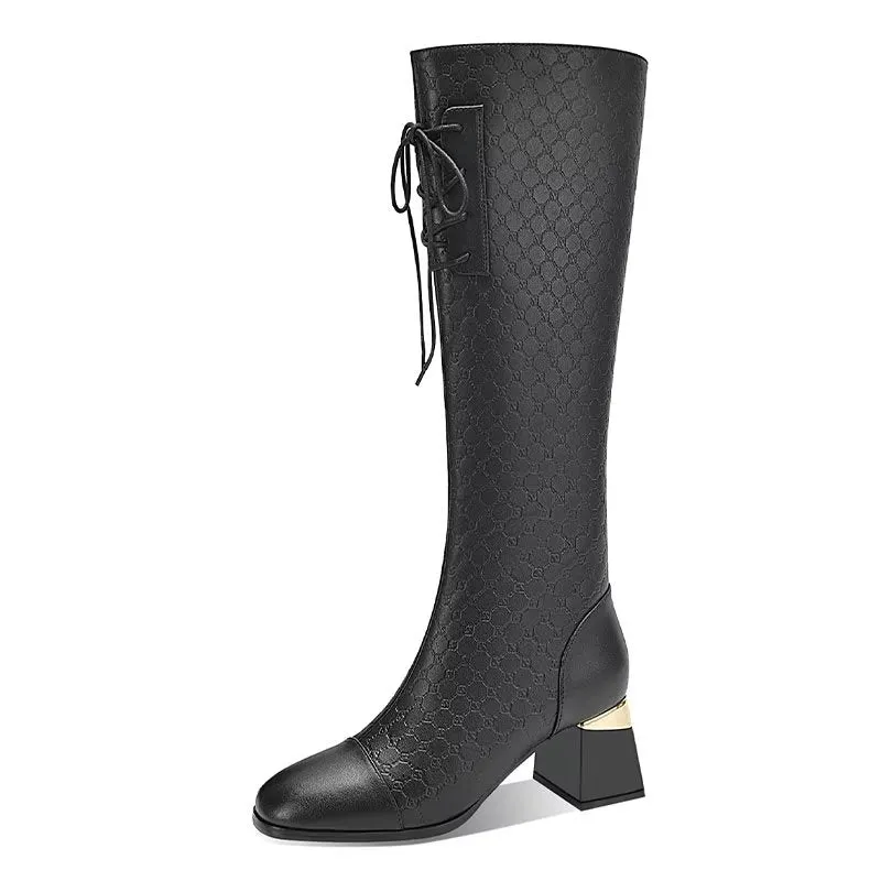 LuxeLeather Exotic Tall Shaft Statement Boots