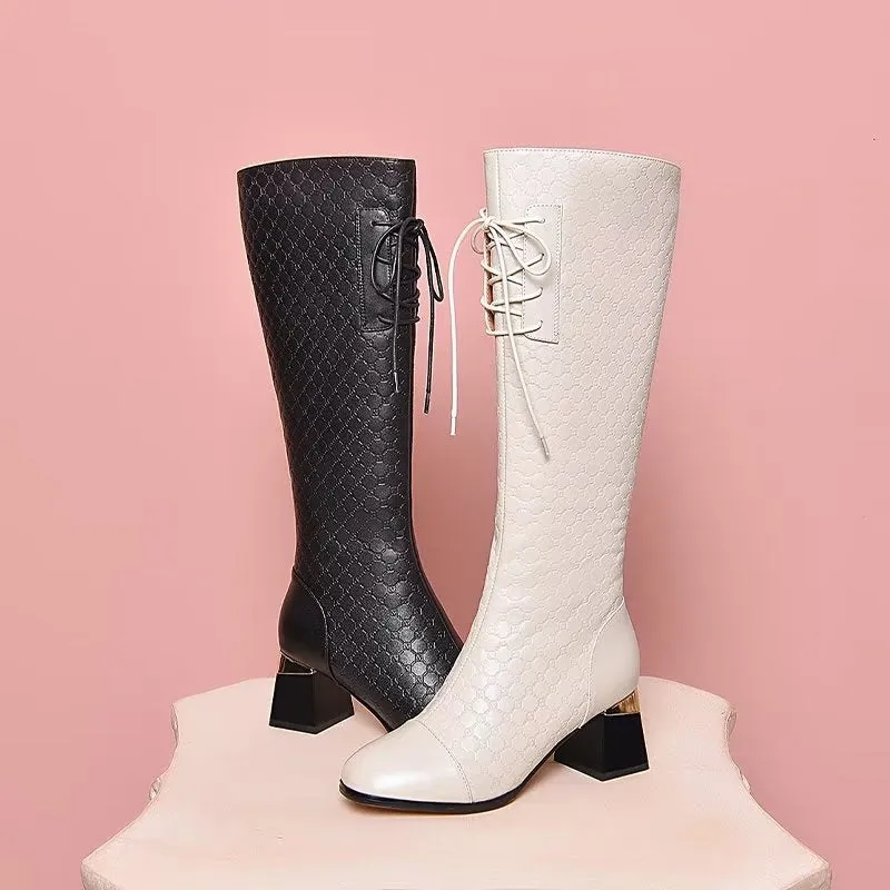 LuxeLeather Exotic Tall Shaft Statement Boots
