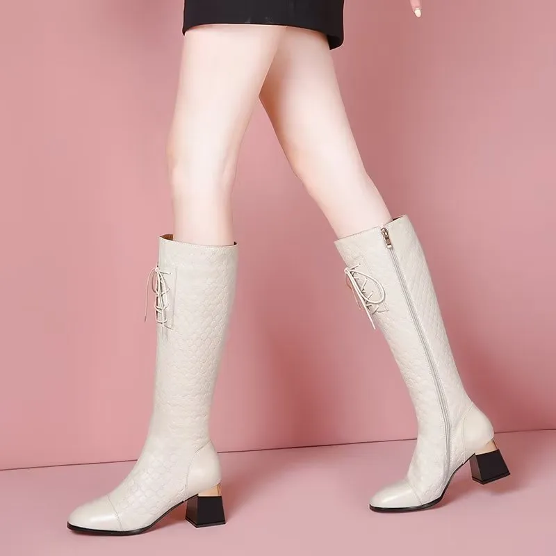 LuxeLeather Exotic Tall Shaft Statement Boots