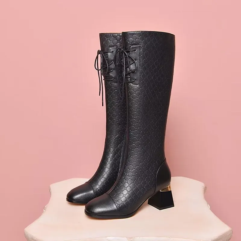 LuxeLeather Exotic Tall Shaft Statement Boots