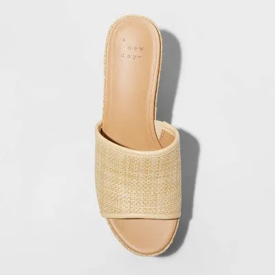New - A New Day Women's Chunky Block High Heel Slip On Mule Sandals Leather Wide Width
