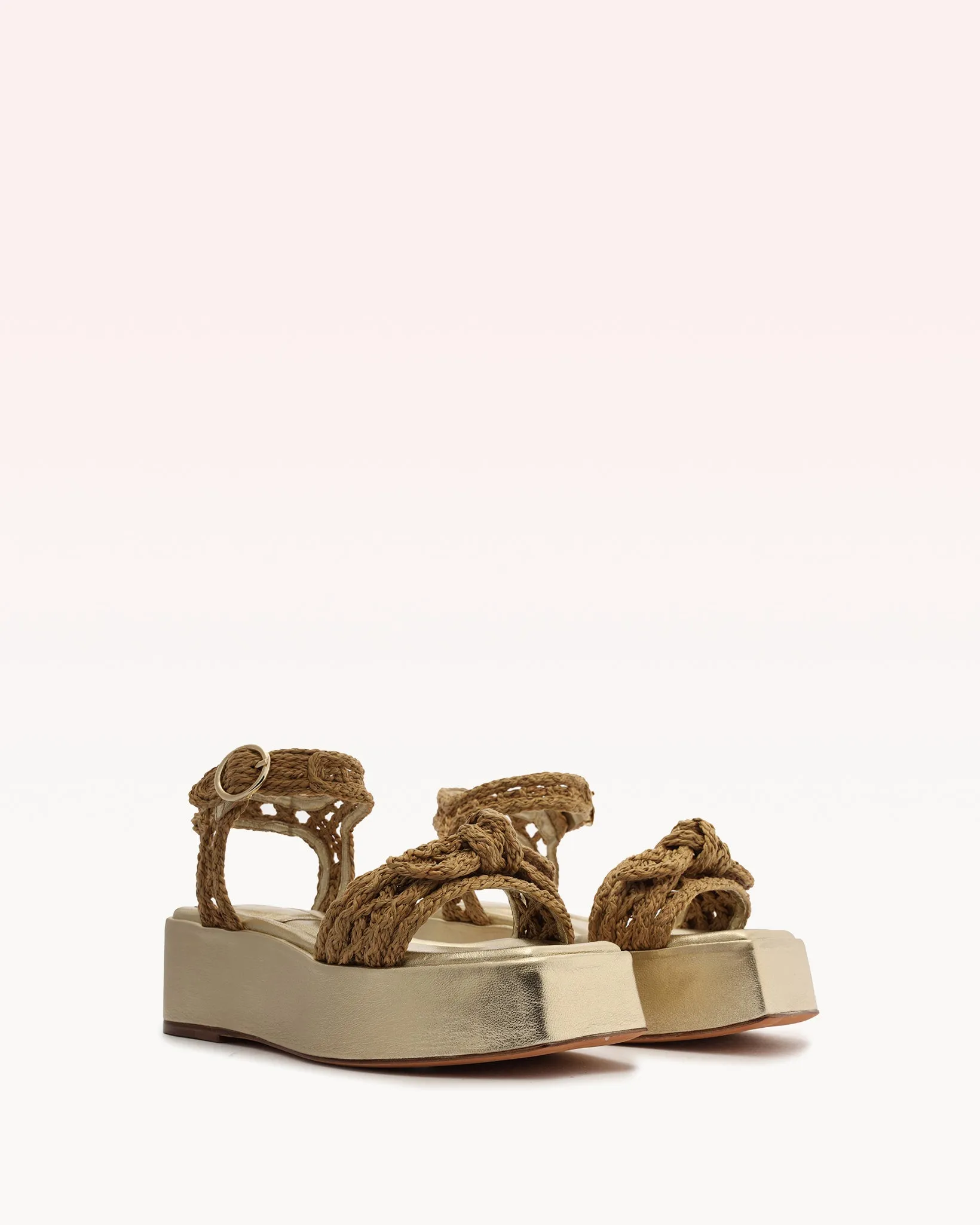 Raffia Clarita Flatform Brown & Gold