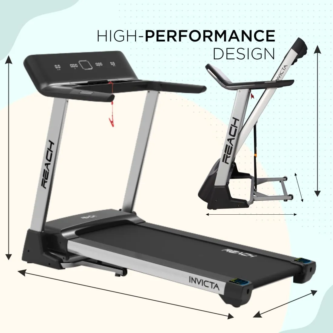 Reach INVT 6 HP Peak Motorized Treadmill | Max Speed 18 km/hr | Foldable Treadmill with Automatic Incline | Fitness Machine for Home Gym with LCD Display & Bluetooth | Max User Weight 130kg