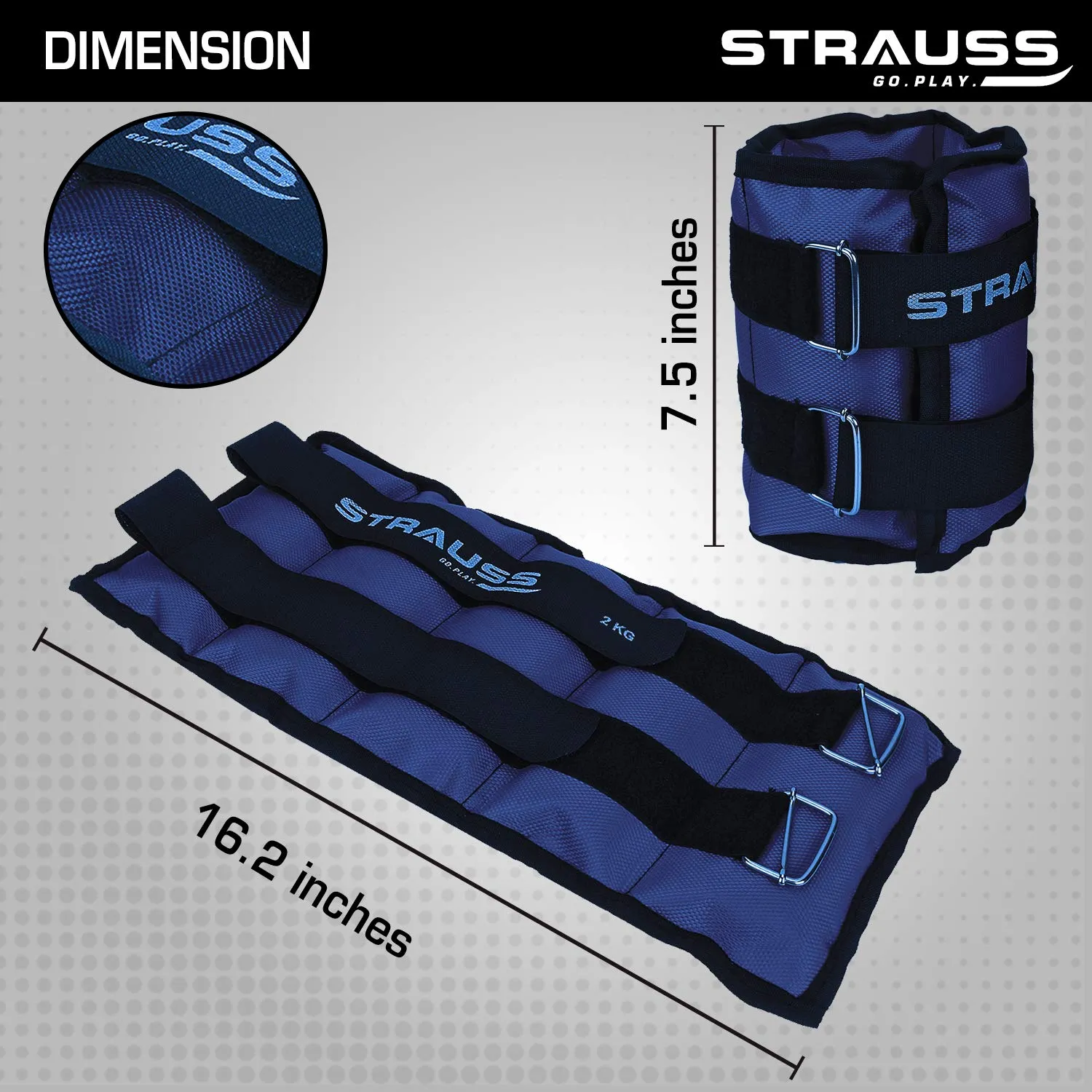 Strauss Adjustable Ankle/Wrist Weights (2 KG Each, Blue) - Ideal for Walking, Running, Jogging, Cycling, Gym Workouts & Strength Training | Easy Application on Ankles, Wrists, and Legs