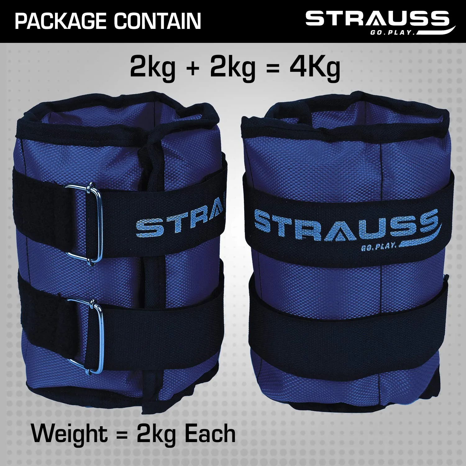 Strauss Adjustable Ankle/Wrist Weights (2 KG Each, Blue) - Ideal for Walking, Running, Jogging, Cycling, Gym Workouts & Strength Training | Easy Application on Ankles, Wrists, and Legs