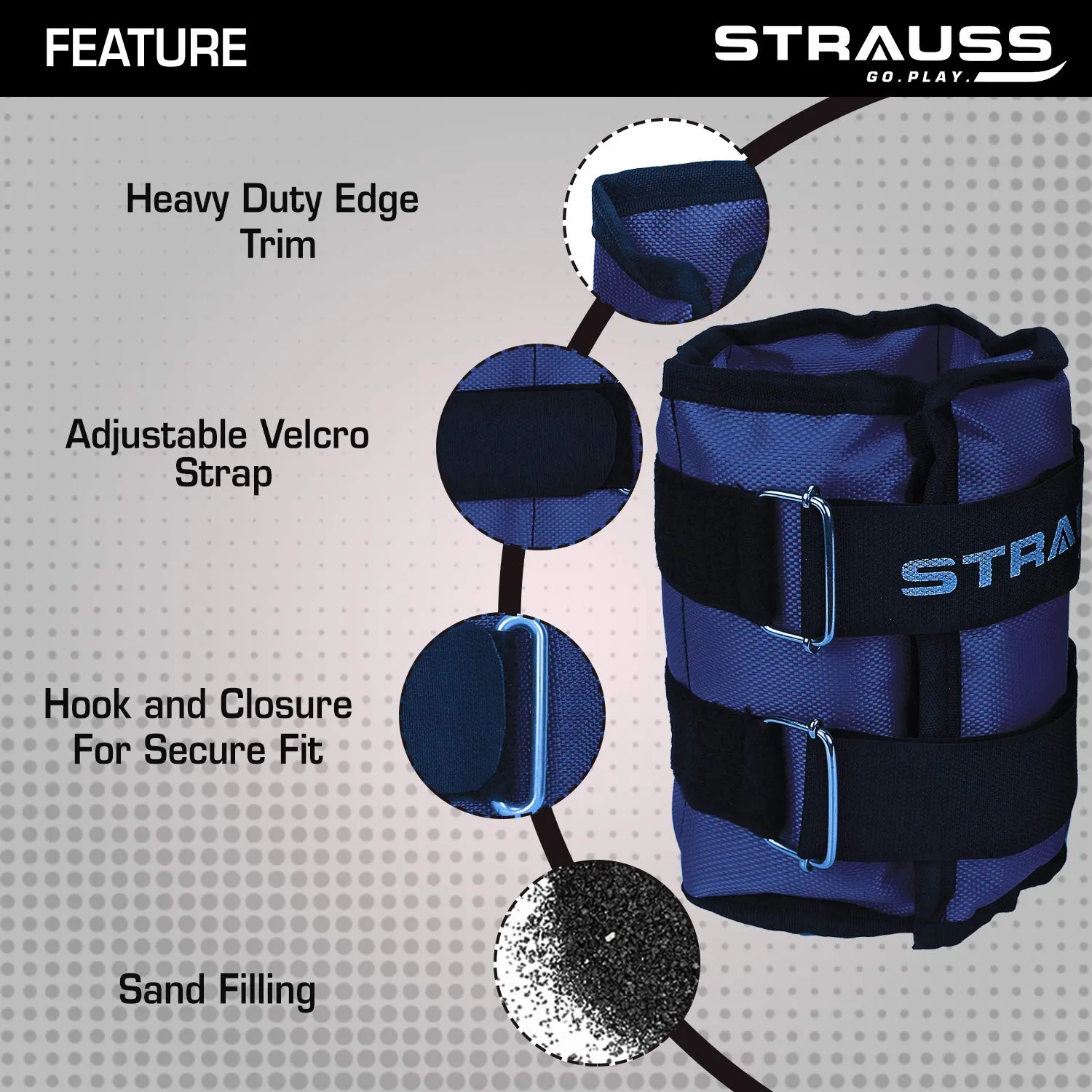 Strauss Adjustable Ankle/Wrist Weights (2 KG Each, Blue) - Ideal for Walking, Running, Jogging, Cycling, Gym Workouts & Strength Training | Easy Application on Ankles, Wrists, and Legs